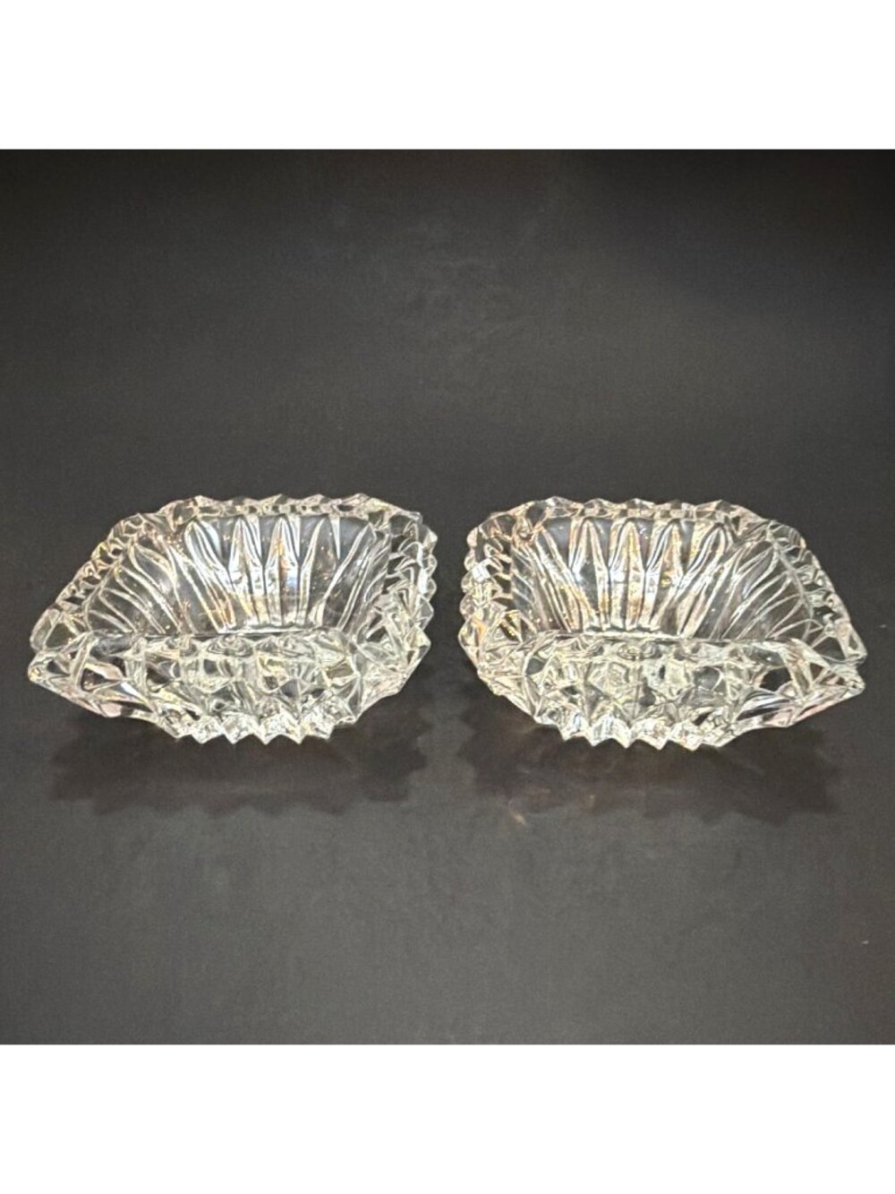 Crystal Glass Cut Square Ashtray Pair Set Trinket Dish MCM Europe W Germany VTG - Picture 5 of 11